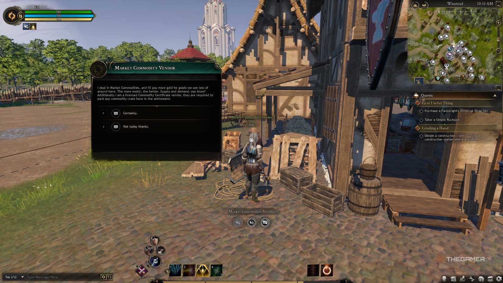 Ashes of Creation - character speaking to the Marketplace Vendor.