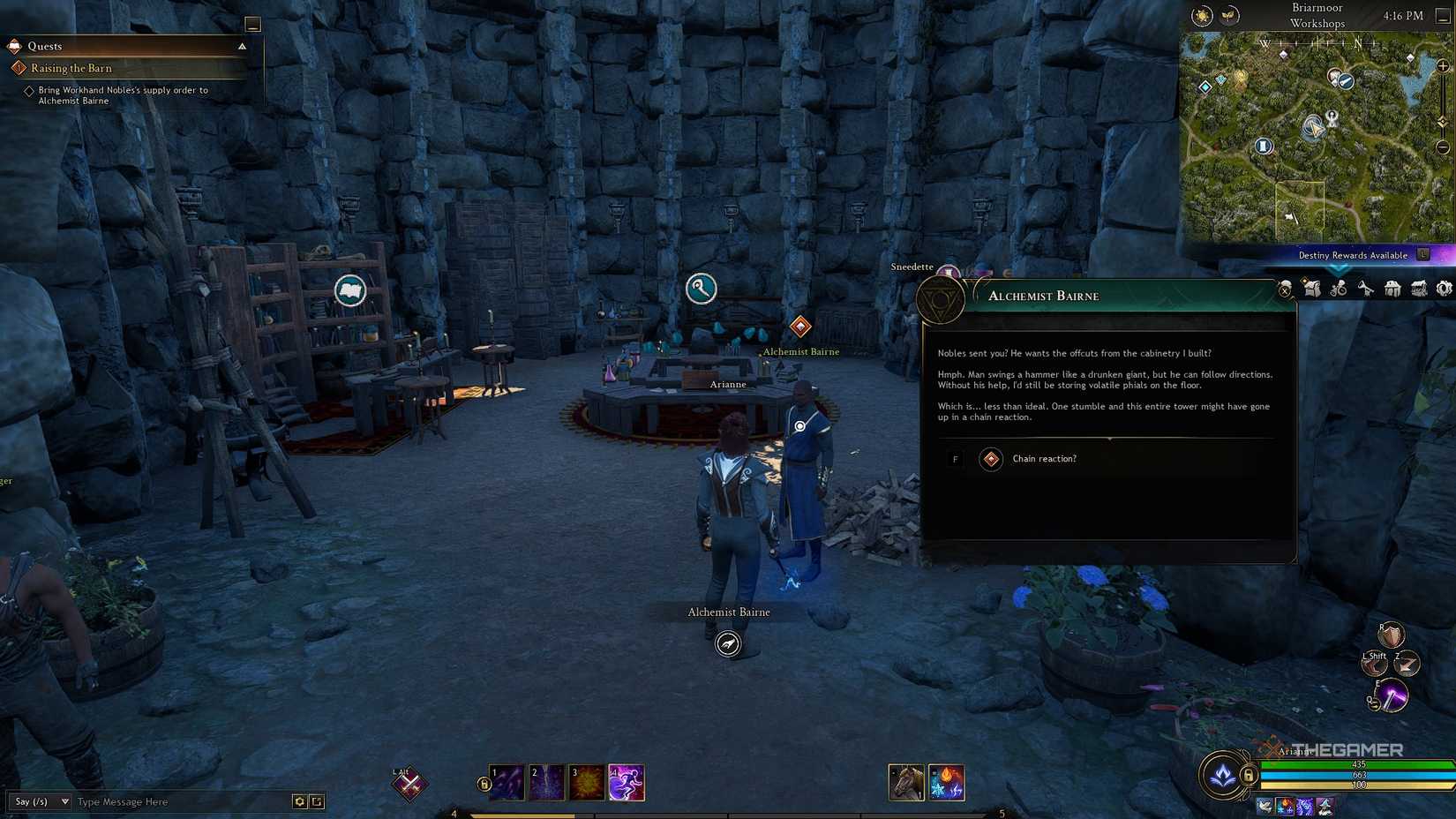 Ashes of Creation talking to a mage about chain reactions.