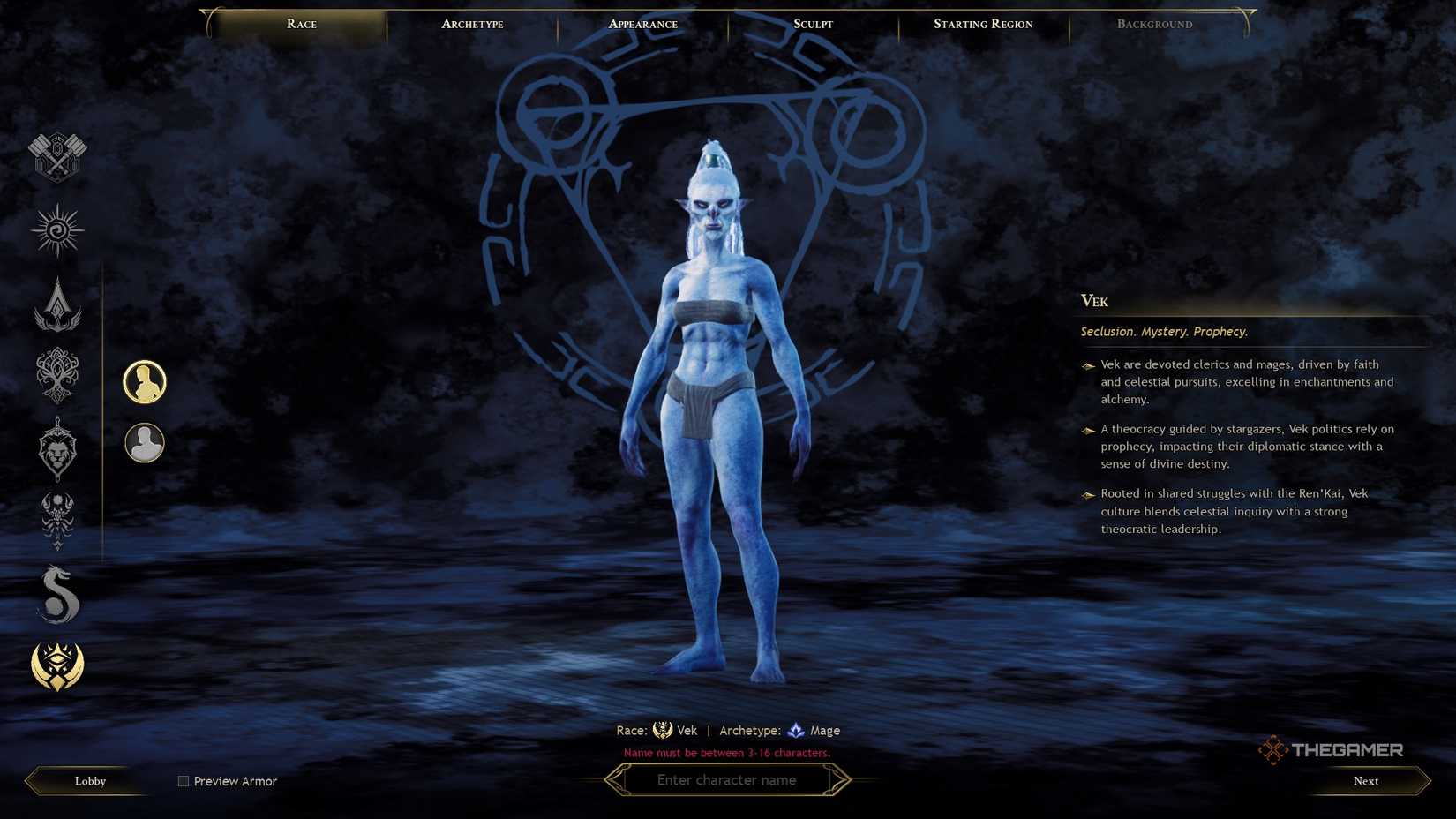 Ashes of Creation Vek race blue female.