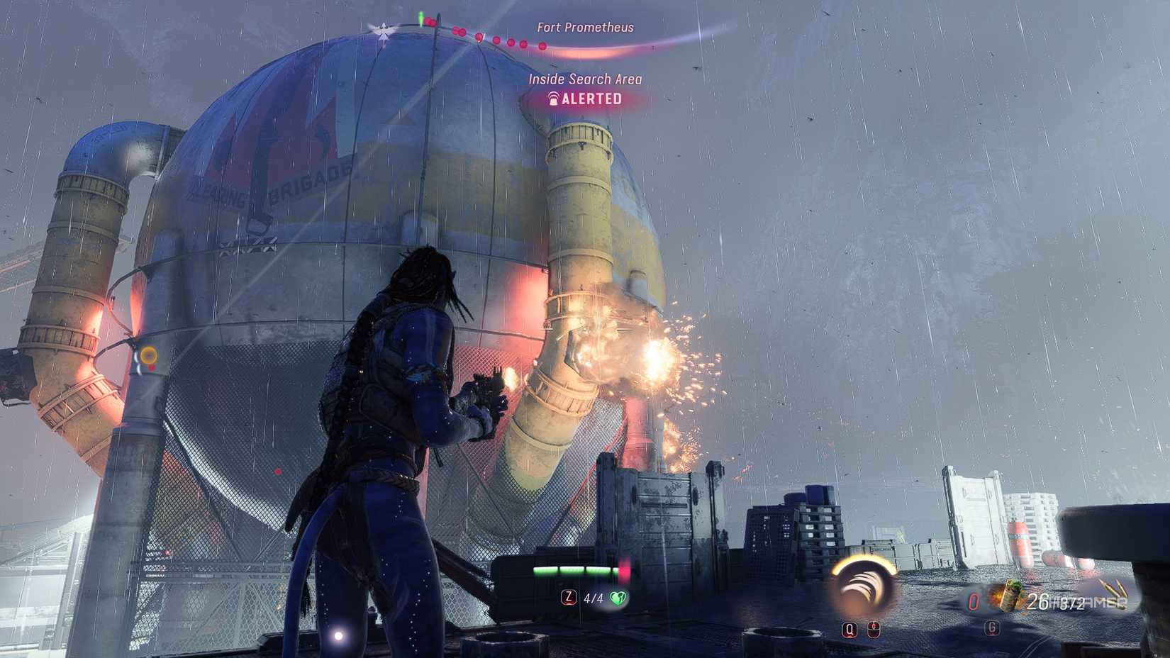 Avatar_ Frontiers of Pandora™ Firing at burning vents in Fort Prometheus.