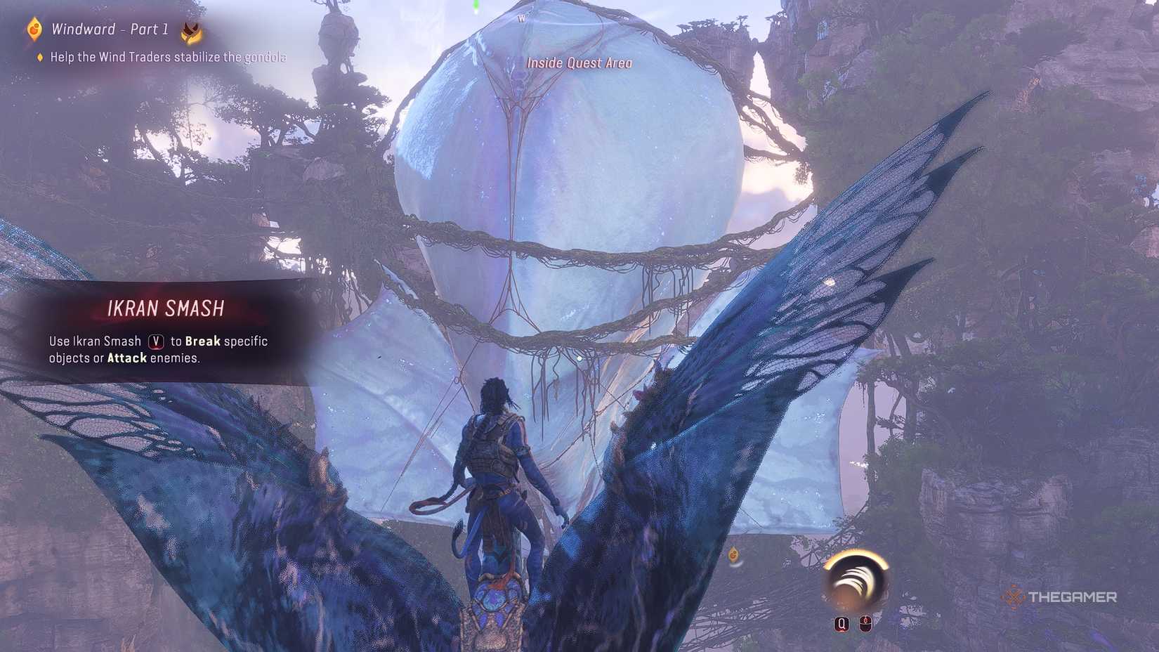 Avatar_ Frontiers of Pandora™ Freeing the gondola by smashing the vines with your ikran.