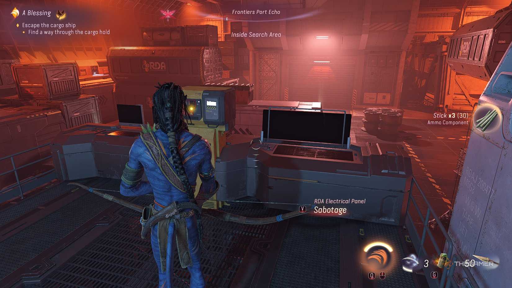 Avatar_ Frontiers of Pandora™ So'lek at the cargo hold controls.