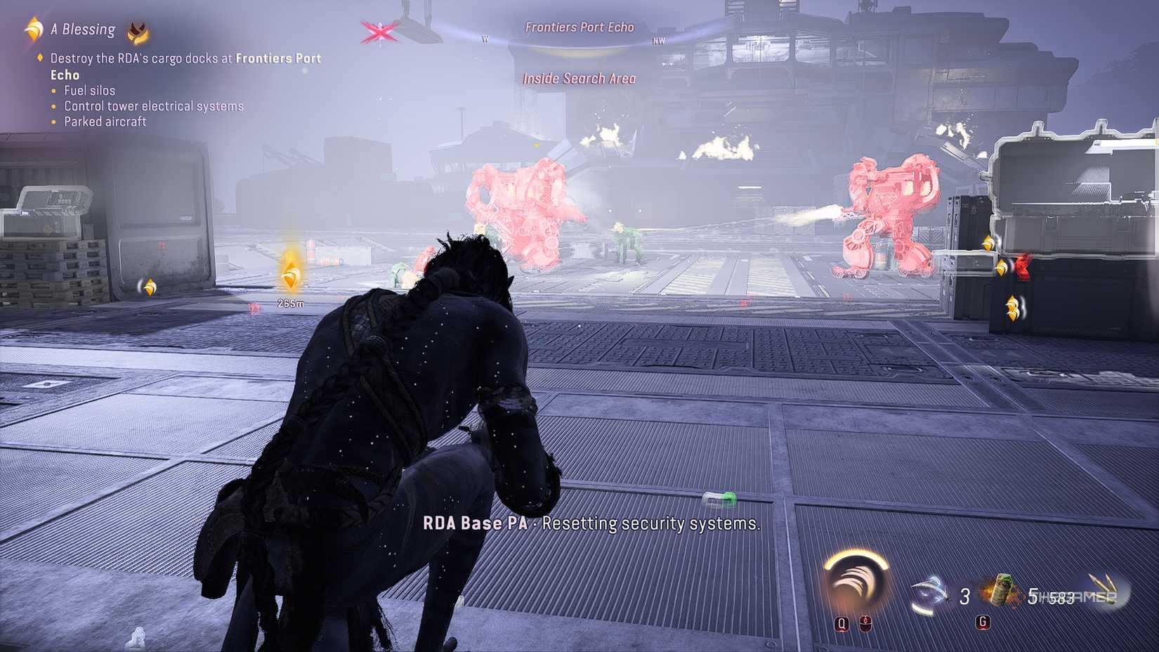 Avatar_ Frontiers of Pandora™ So'lek fighting AMP suits with turned hellhounds.