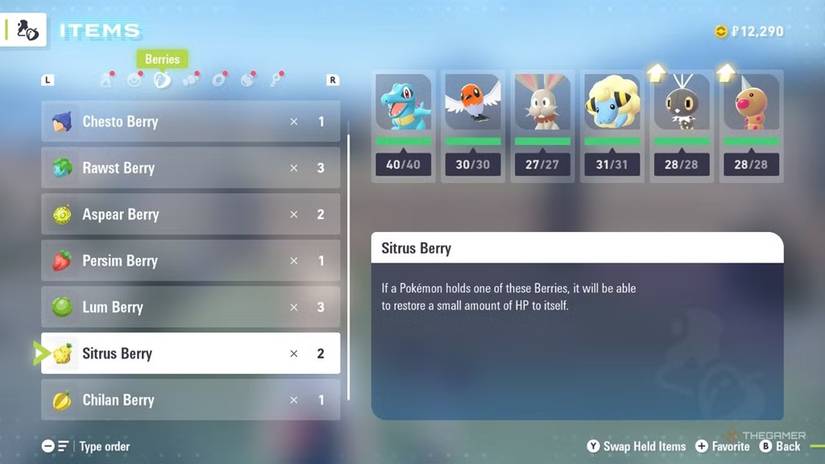 Berrys in an inventory in Pokemon Legends ZA.