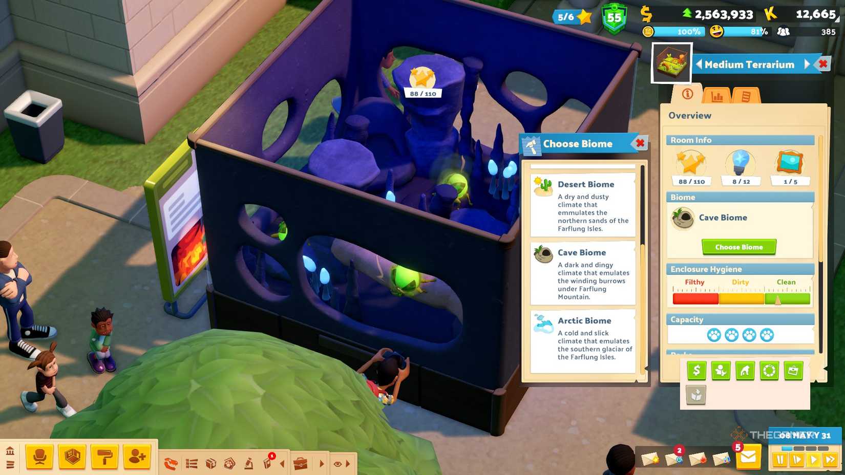 Biome settings on a Terrarium in Two Point Hospital Zooseum.