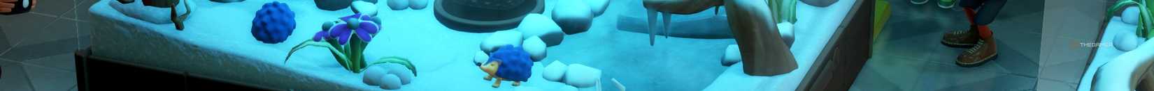 Blue hedgehog banner for Two Point Museum Zooseum.