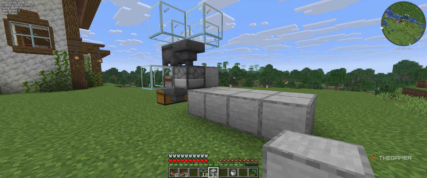 Chicken farm with stone cutter and lava cauldron with bricks at the back for redstone.
