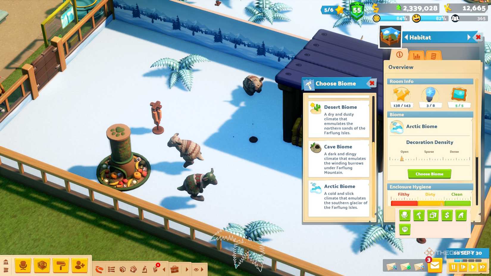 Choosing a habitat biome in Two Point Museum Zooseum.