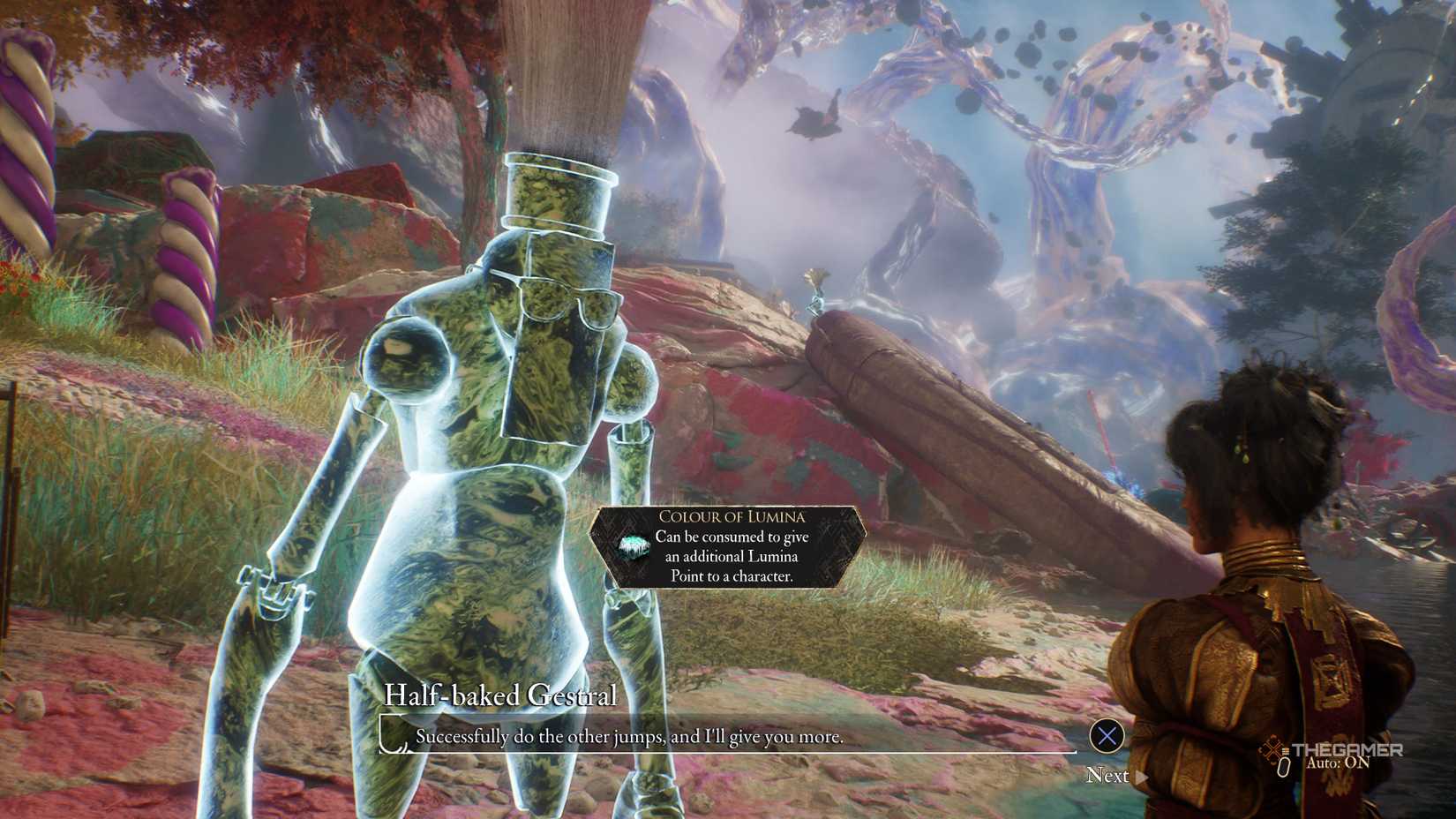 Being given a colour of lumina for jumping in a ring in clair obscur expedition 33.