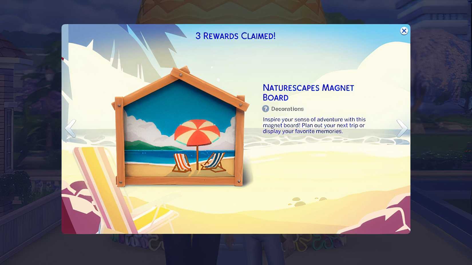 Deck The Halls Claim screen with Naturescapes magnetic board.