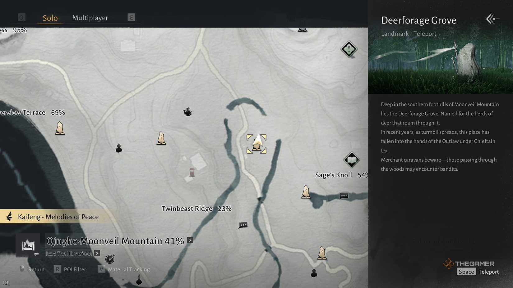 The location on the map of Deerforage Grove in Where Winds Meet.