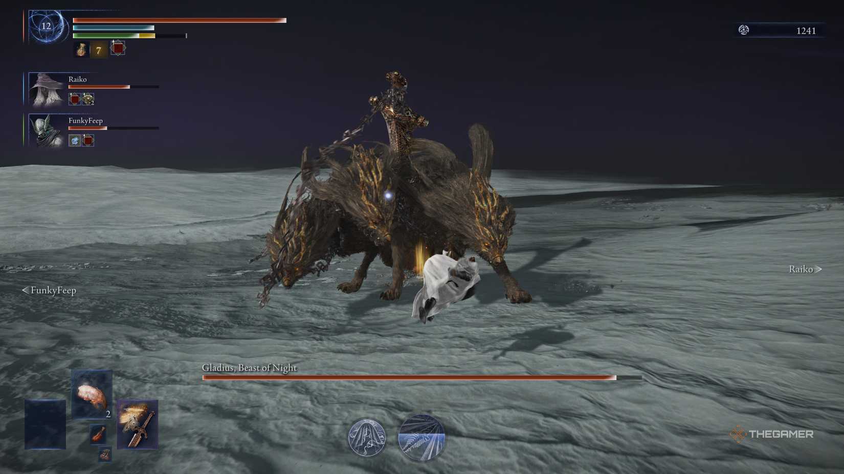 The main player moving toward Gladius in Elden Ring: Nightreign.