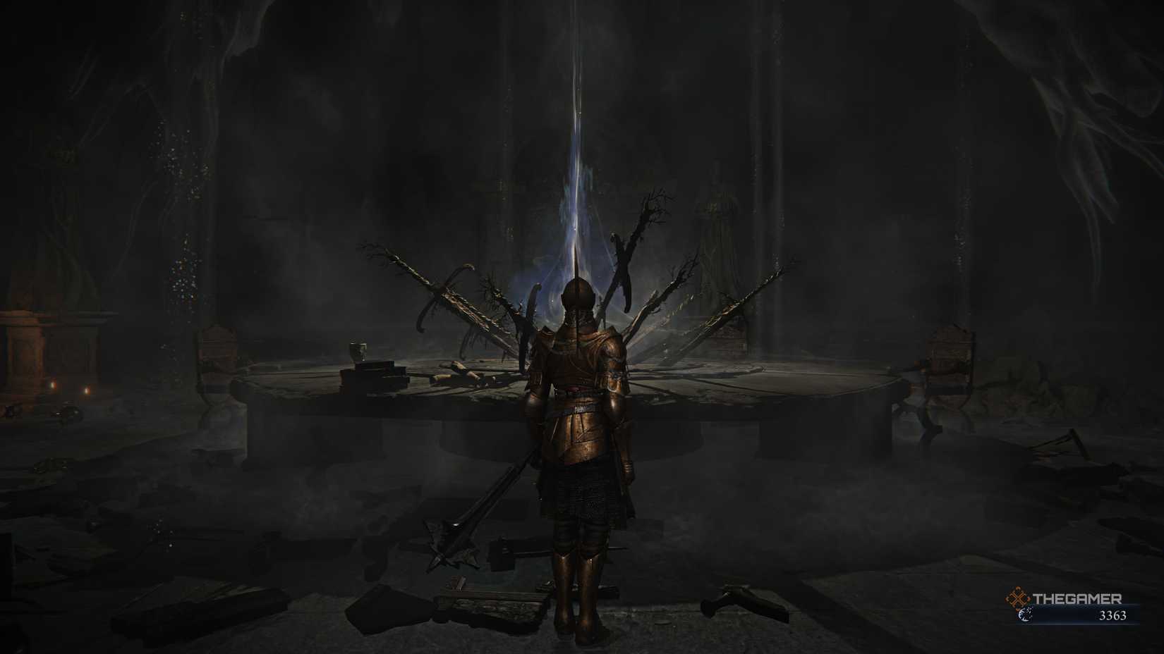 The Undertaker looking at the Expedition Hub at the Roundtable in Elden Ring: Nightreign.