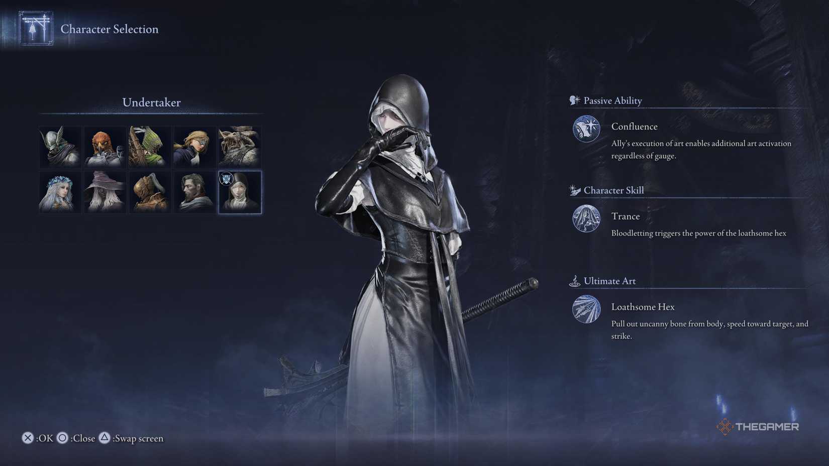 The character select screen showing Undertaker and its skills in Elden Ring: Nightreign.