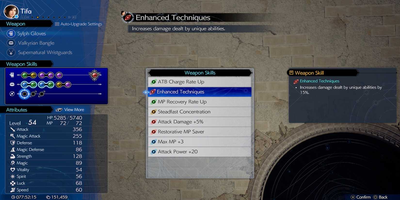 Enhanced Techniques weapon skill in Final Fantasy 7 Rebirth