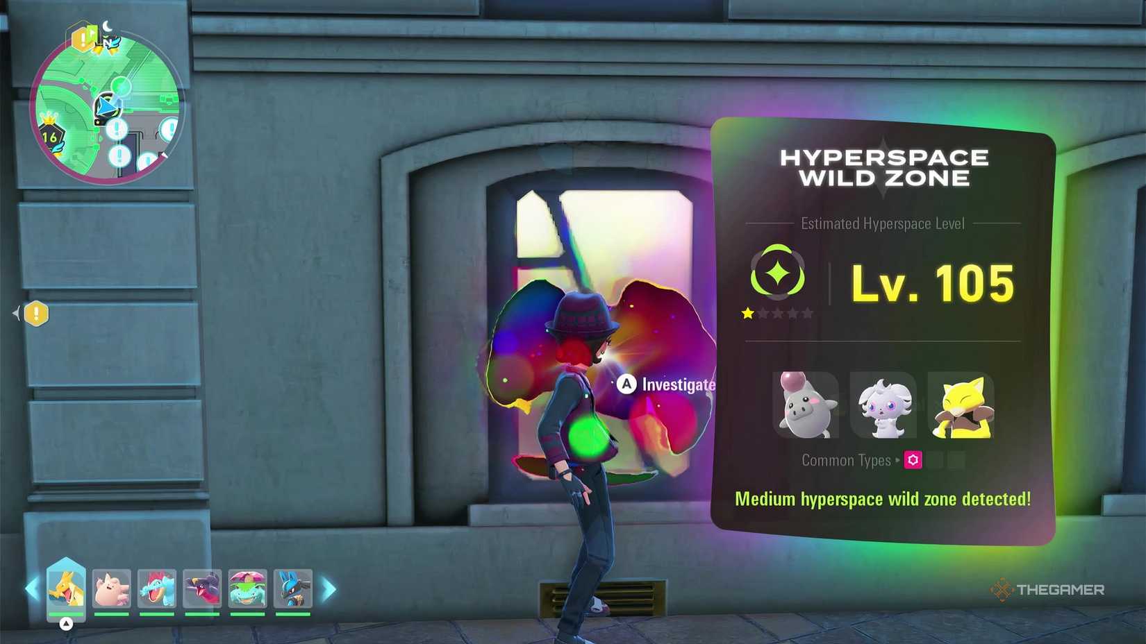 Entering a Hyperspace Wild Zone to get Spoink in Pokemon Legends: Z-A's Mega Dimension DLC.