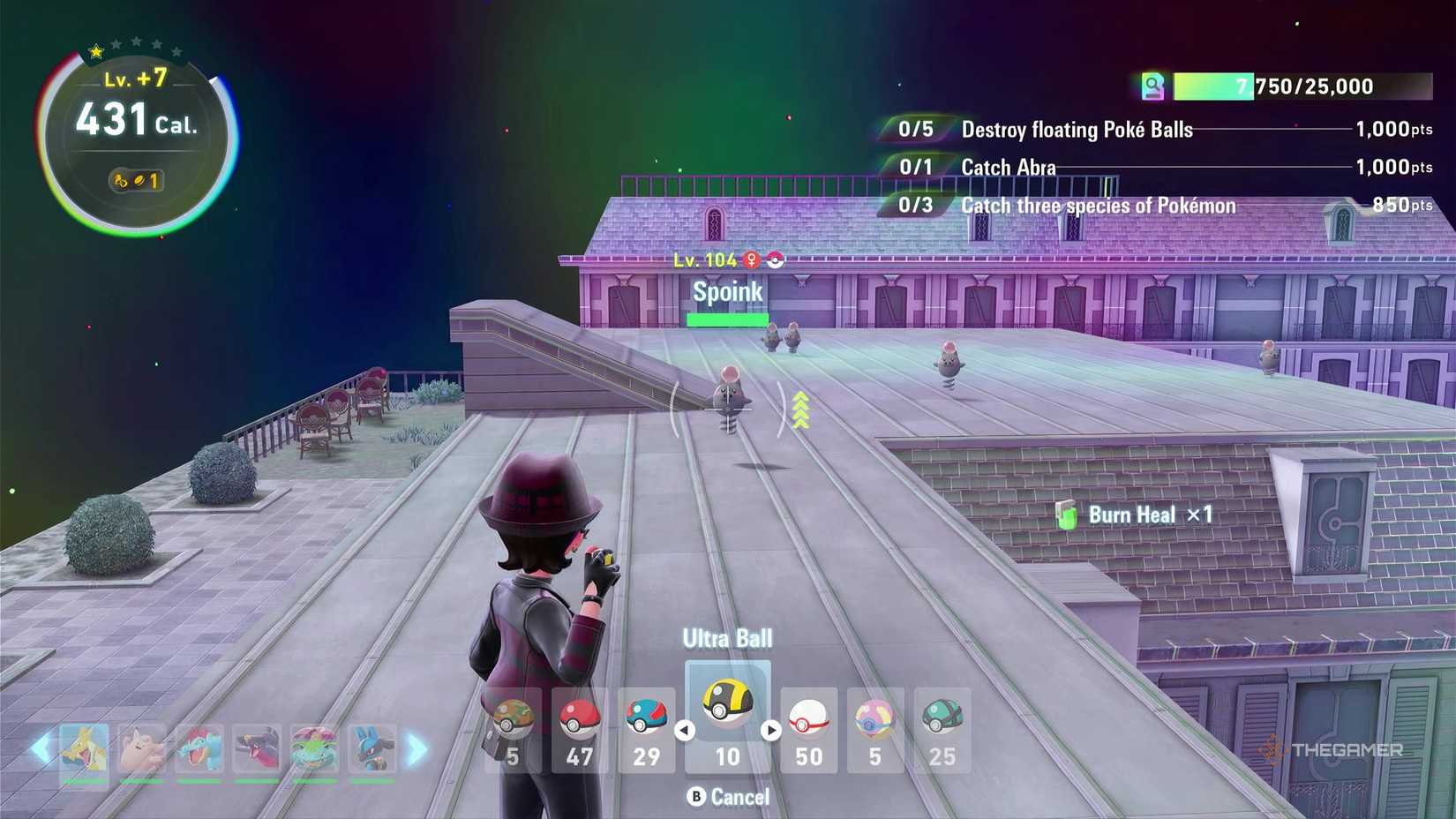 Facing a group of Spoink in Pokemon Legends: Z-A's Mega Dimension DLC after finding them in a one-star Hyperspace Wild Zone.