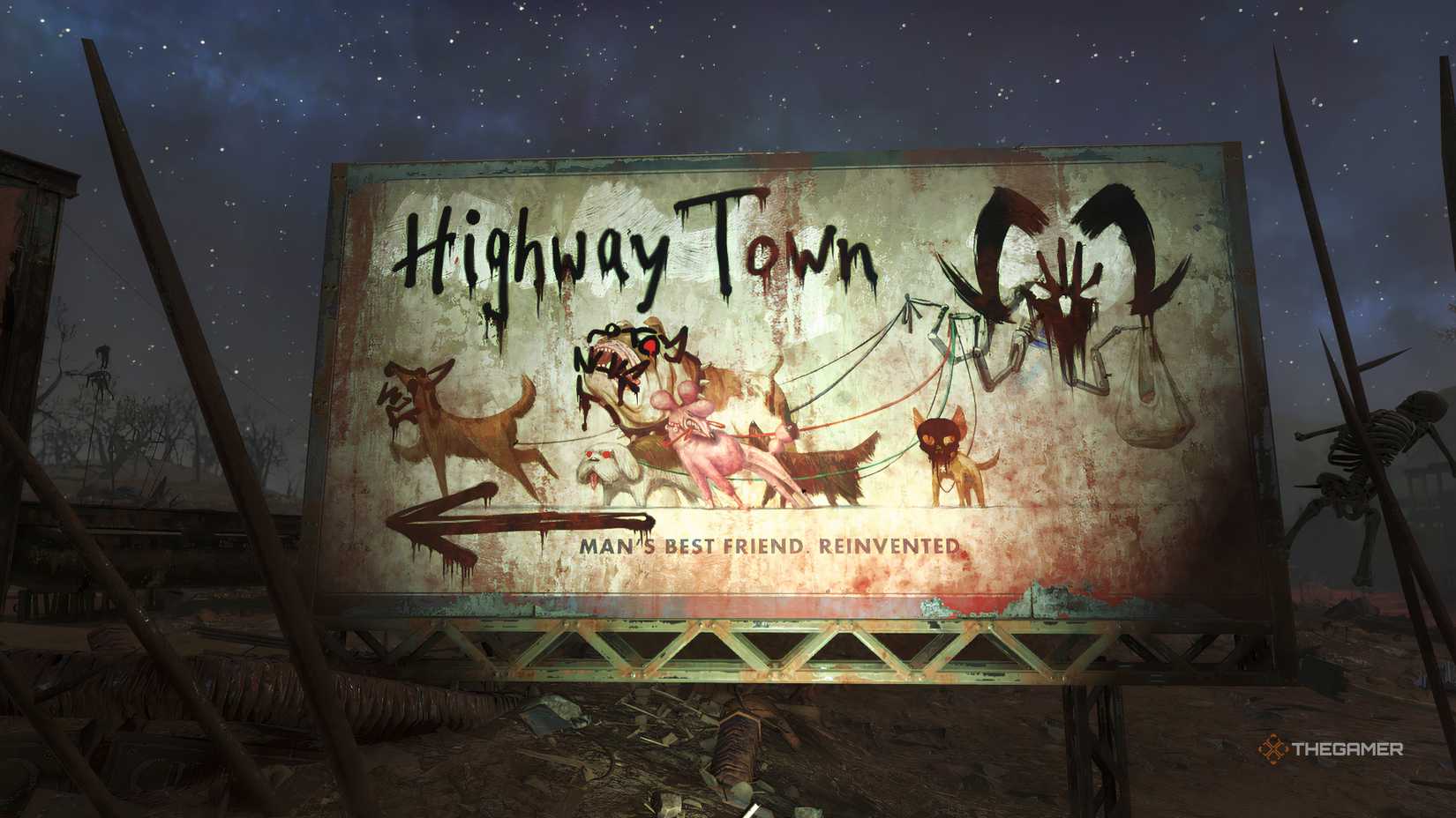 The sign to Highway Town in Fallout 76.