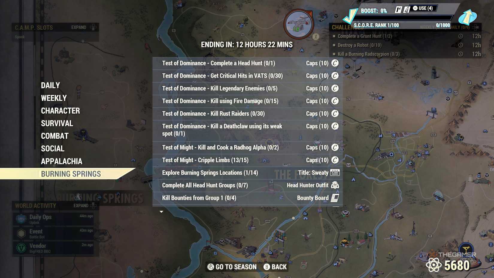 Tests of Dominance in the challenges menu in Fallout 76.