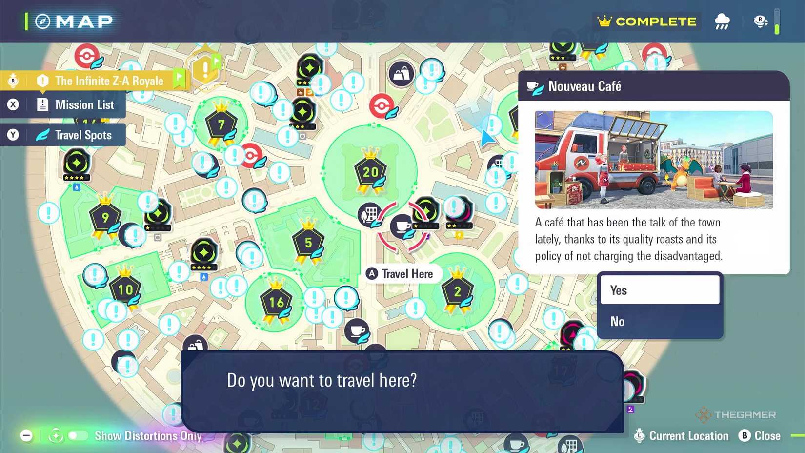 Fast travelling in Pokemon Legends: Z-A to Nouveau Cafe to re-roll Spoink and Grumpig spawns.