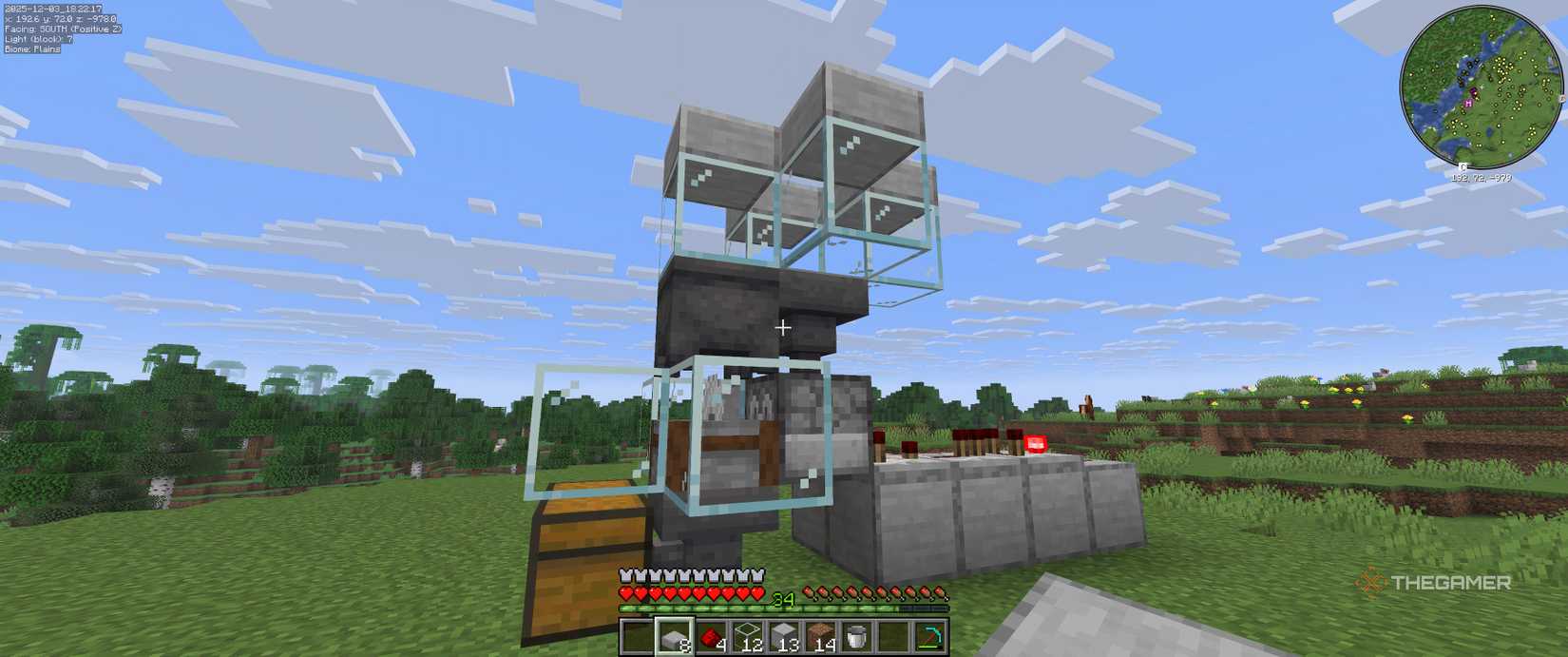 Finalised automatic chicken farm without chickens inside it in Minecraft.