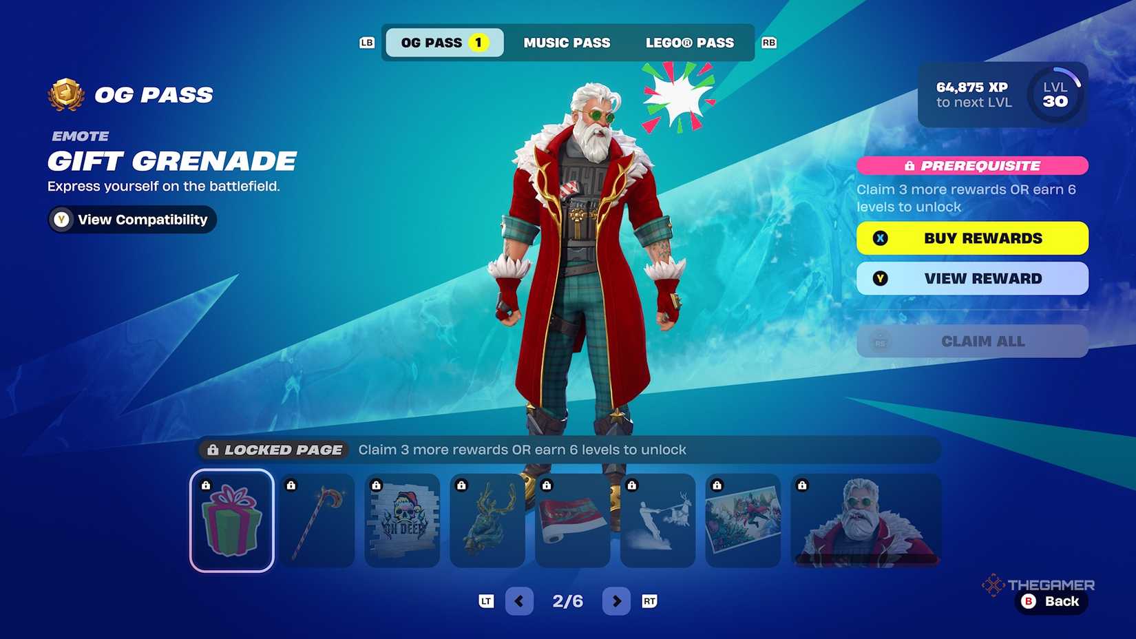 Fortnite OG Pass Page 2 showing Lt. Winter rewards.