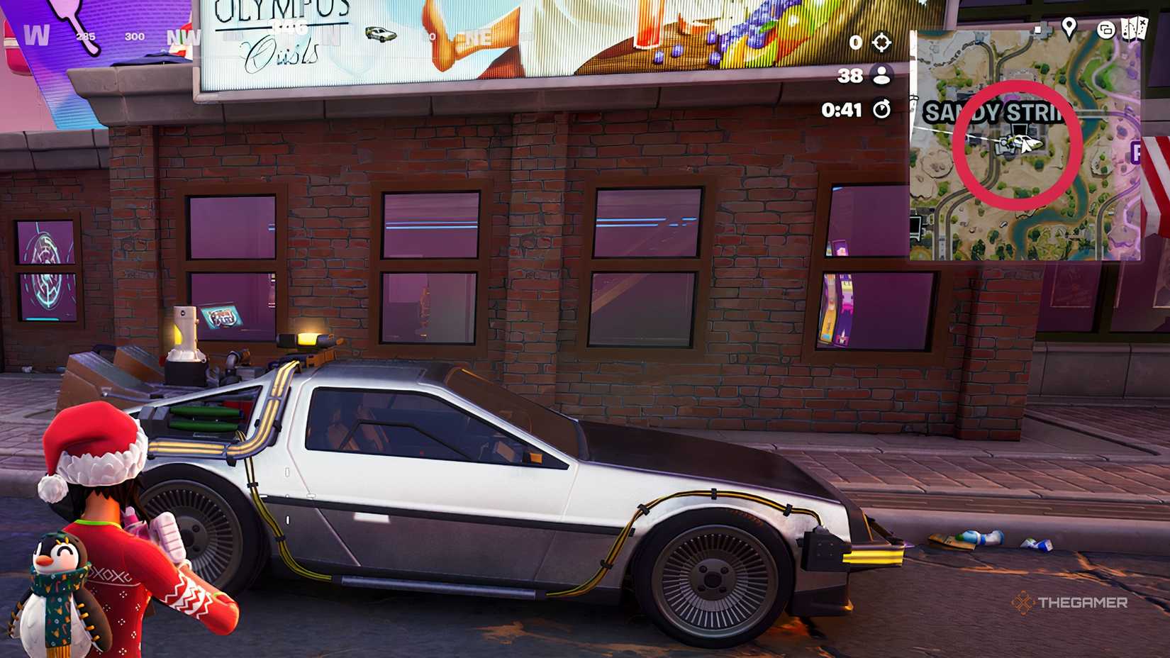 Fortnite DeLorean circled on the mini-map.