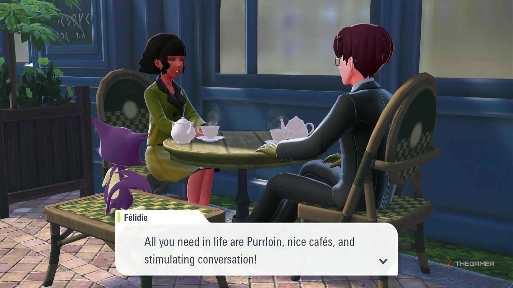 Frousse on his date with Felifie in Romance avec Purrloin during Pokemon Legends: Z-A's Mega Dimension DLC.
