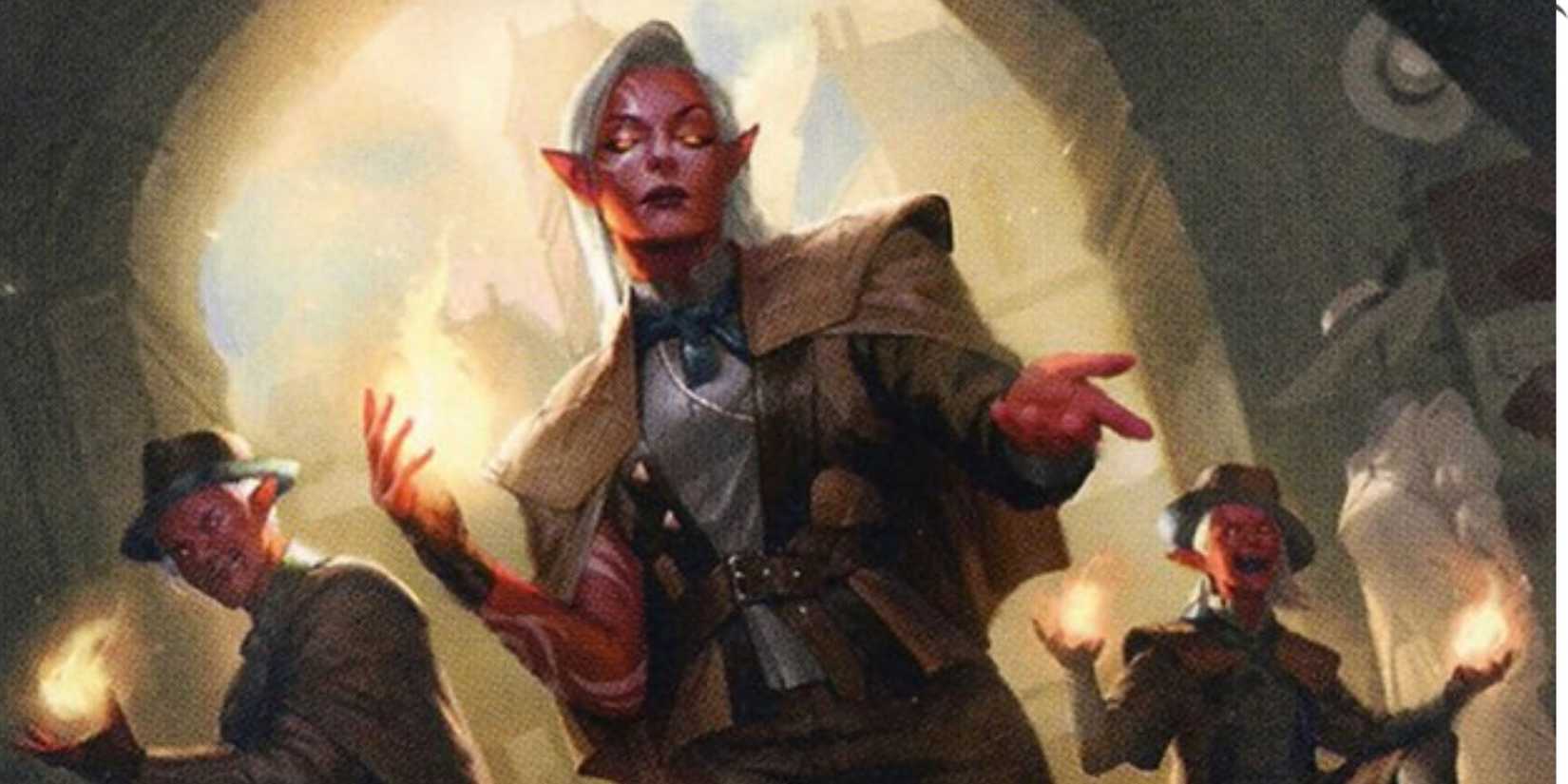 Dungeons & Dragons Three fire genasi holding orbs of fire in the middle of a shop.