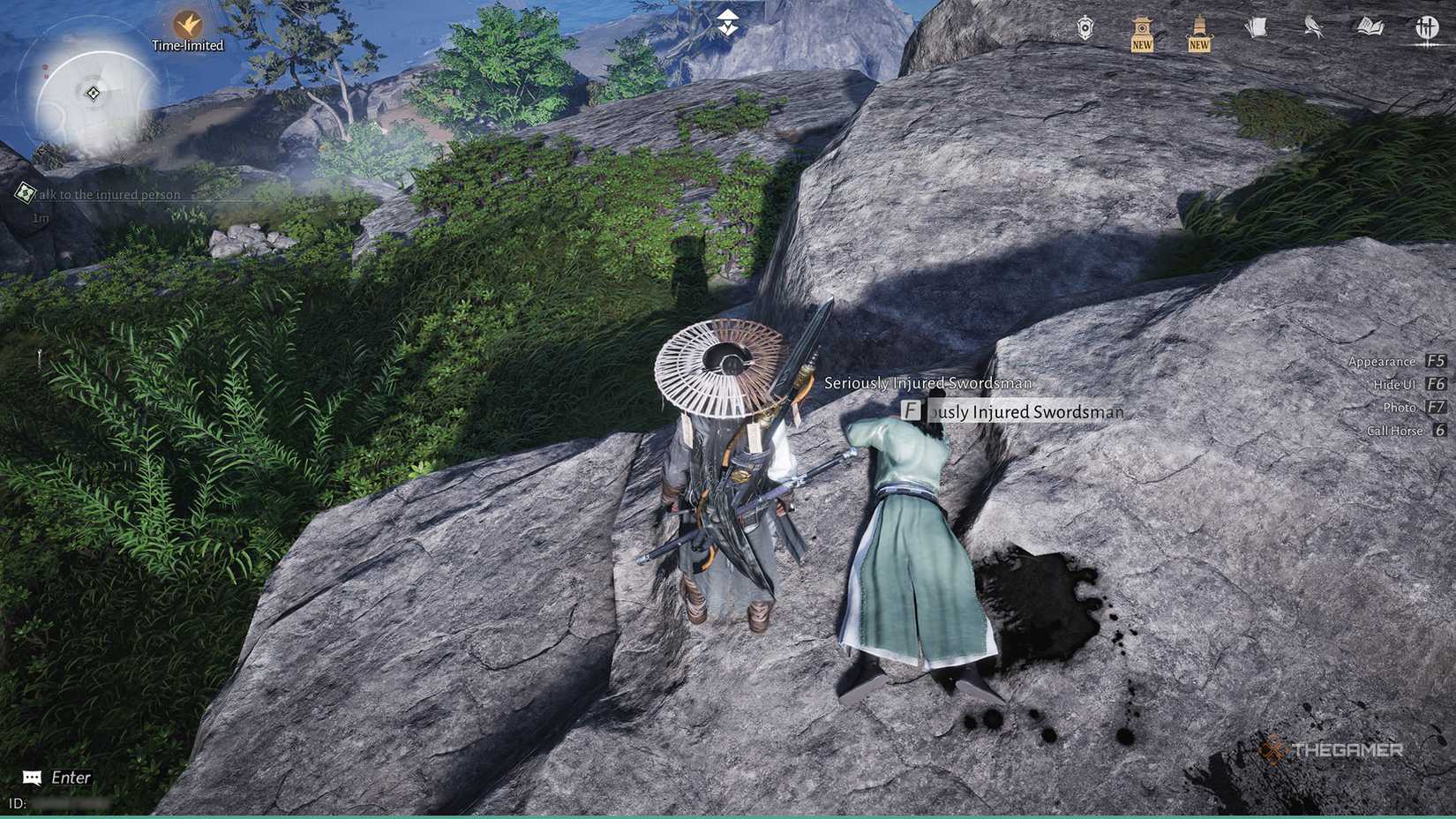 The player inspecting a seriously injured swordsman in Where Winds Meet.