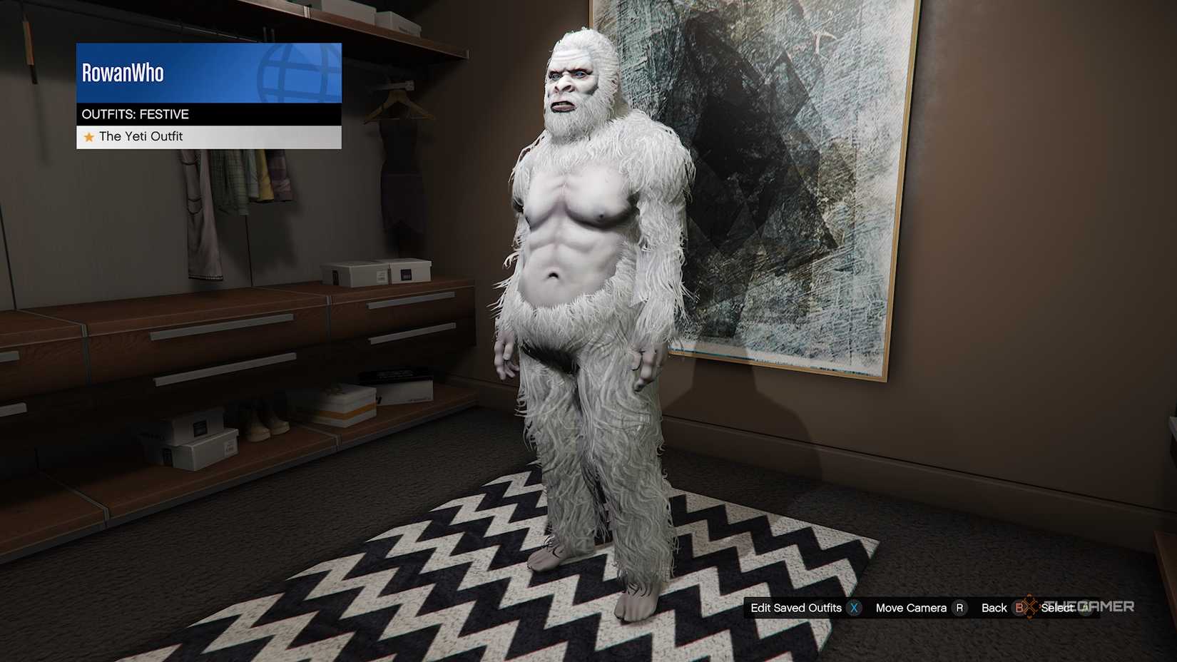 GTA Online in the wardrobe to equip the yeti outfit.