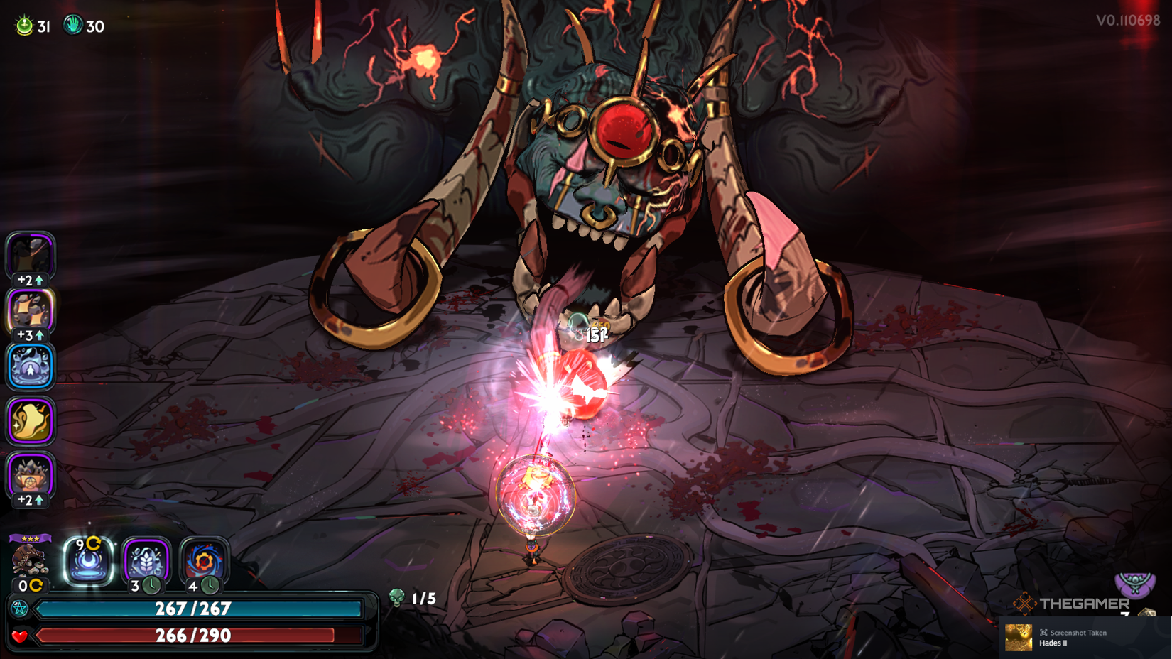 Typhon vulnerable to attack, slumped over with his tongue sticking out.