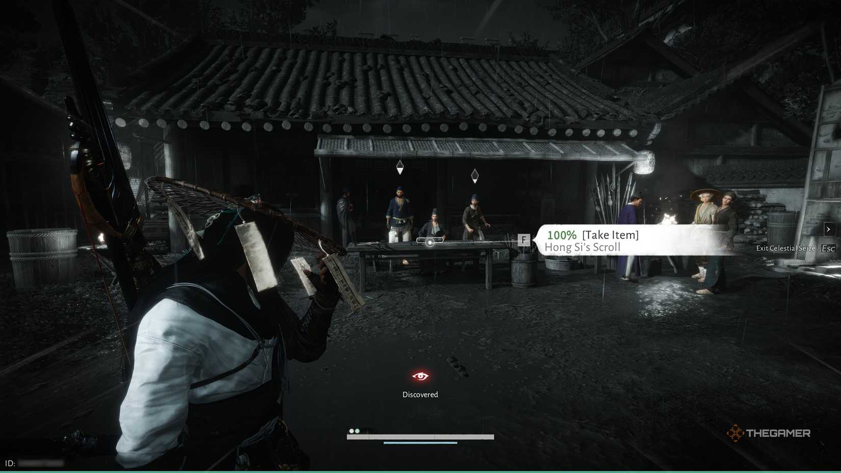 The player stealing Hong Si's Scroll in Where Winds Meet.