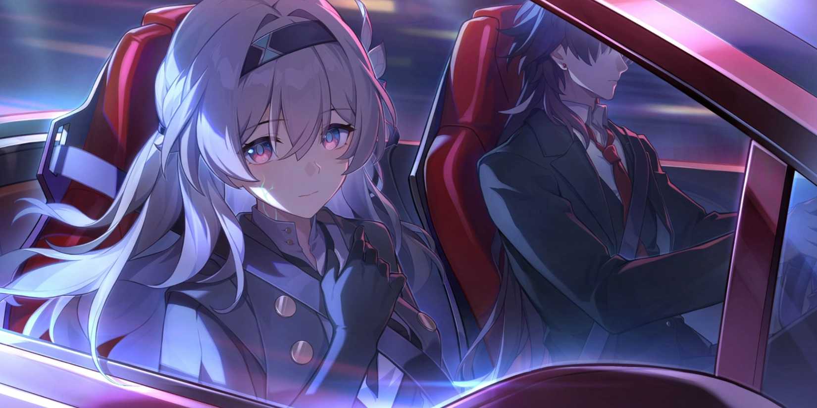 Honkai Star Rail Firefly in car with Blade.