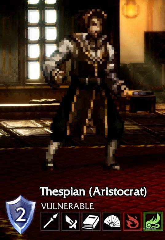 Thespian (Aristocrat) enemy in Octopath Traveler 0 with its weaknesses underneath it.