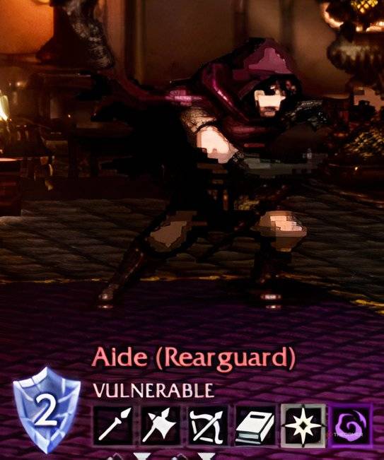 The party facing off against the Rearguard Aide boss in Octopath Traveler 0.