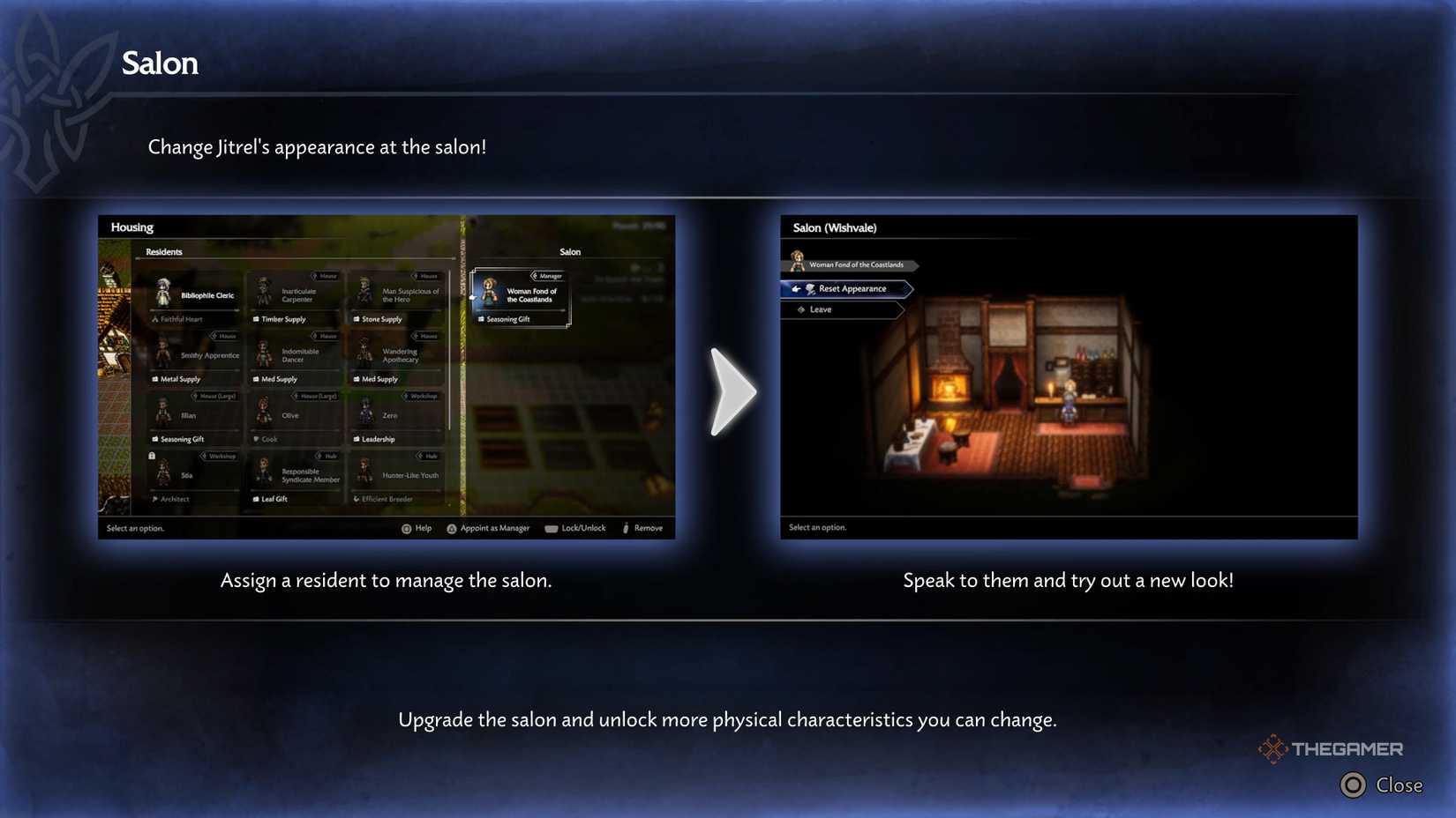 The salon explanation screen in Octopath Traveler 0.