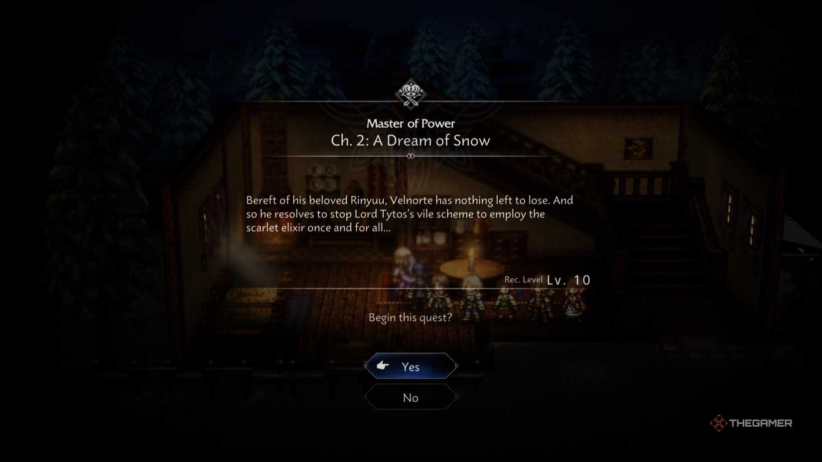 The Chapter 2: A dream of Snow title screen in Octopath Traveler 0.