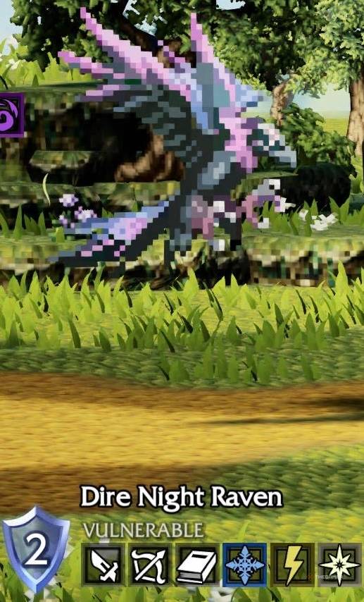 A Dire Night Raven and its weaknesses in Octopath Traveler 0.