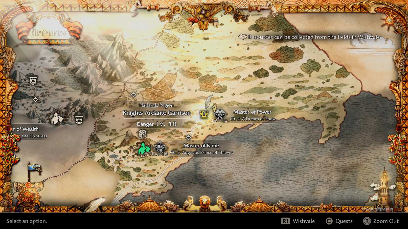 The Knights Ardante Garrison on the map in Octopath Traveler 0.