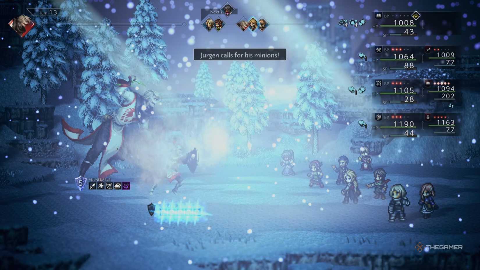 Jurgen summons more Scarlet Wing minions against the party in Octopath Traveler 0.