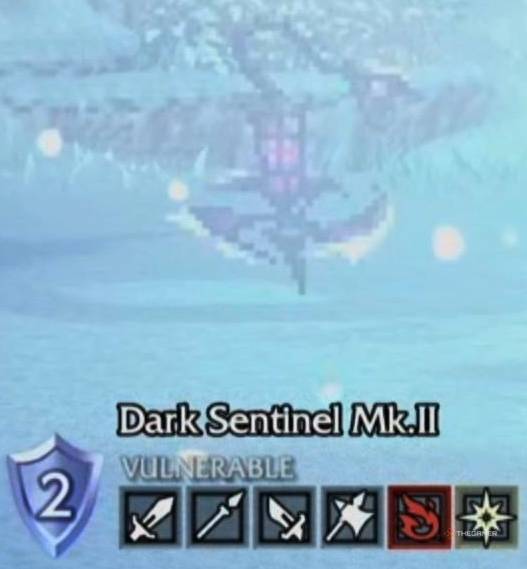 A Dark Sentinel MK. II and its weaknesses in Octopath Traveler 0.