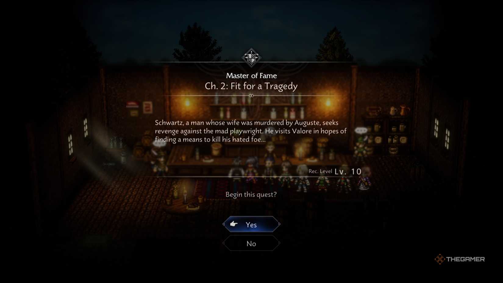 Octopath Traveler 0 Chapter 2: Fit for a Tragedy mission screen.