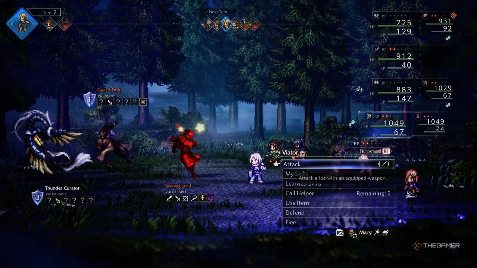 The party fighting several enemies in Auguste's Villa in Octopath Traveler 0.