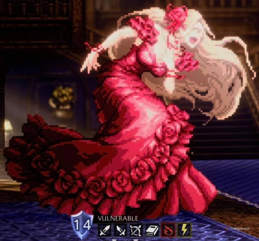 A cropped image of Francesca the Actress fighting the party in Octopath Traveler 0.