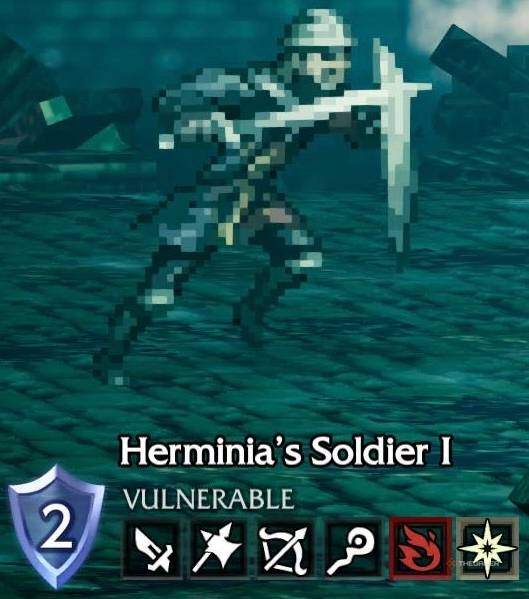 Herminia's Soldier I and it's weaknesses in Octopath Traveler 0.
