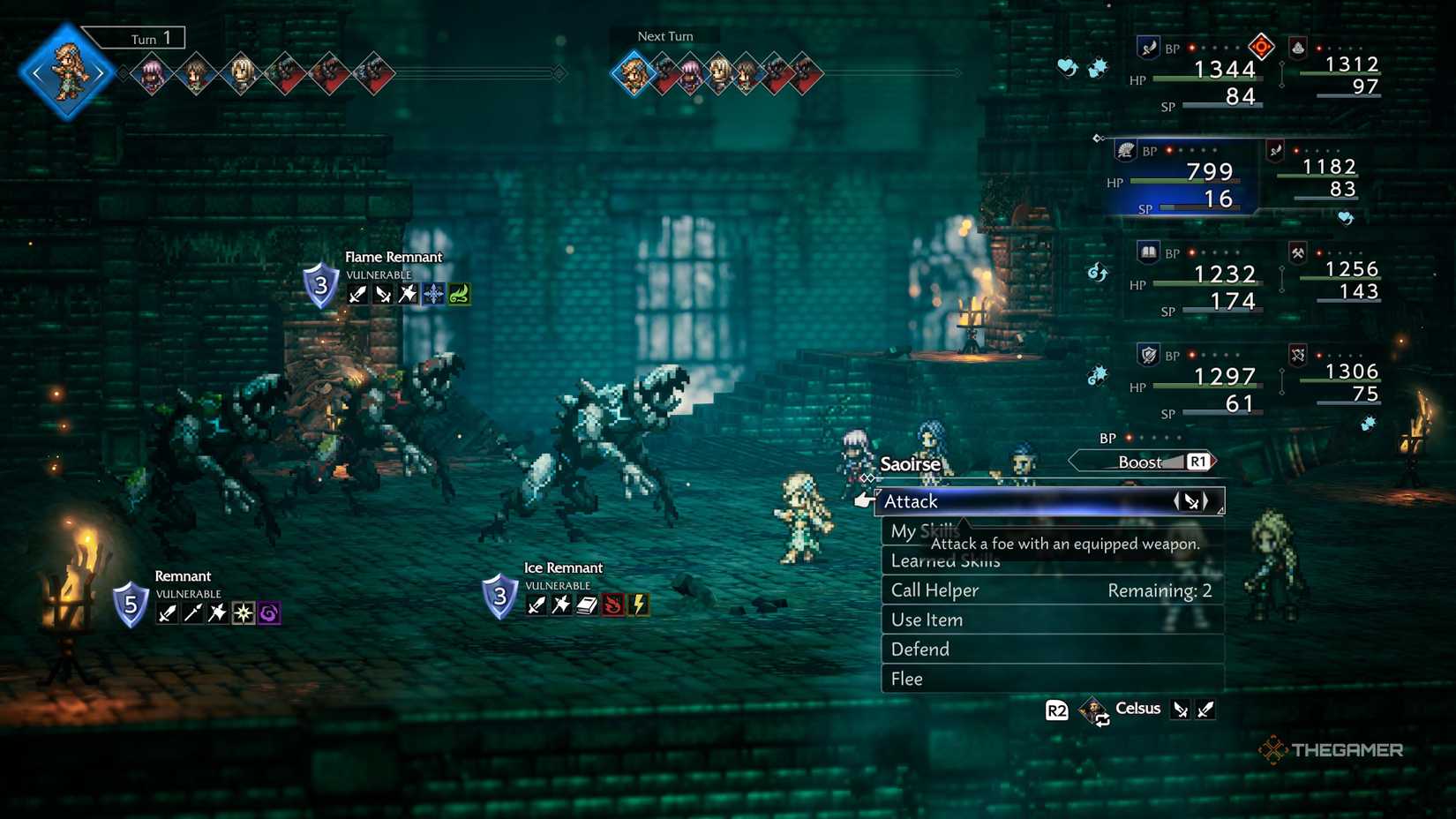 The party faces off against Remnants in Herminia's Manse: Cellar in Octopath Traveler 0.