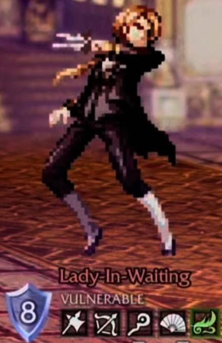The Lady in waiting and her weaknesses in Octopath Traveler 0.