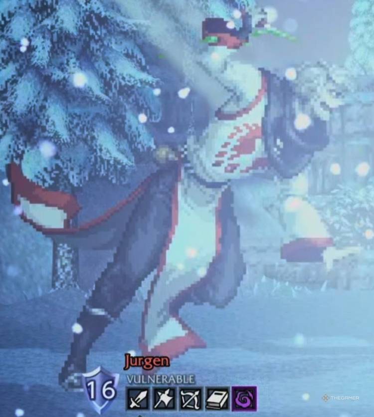 Cropped image of Jurgen and his weaknesses in Octopath Traveler 0.