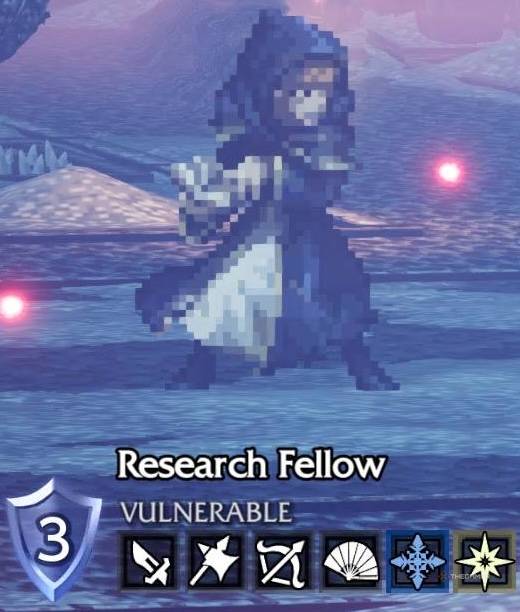 A Research Fellow and its weaknesses in Octopath Traveler 0.